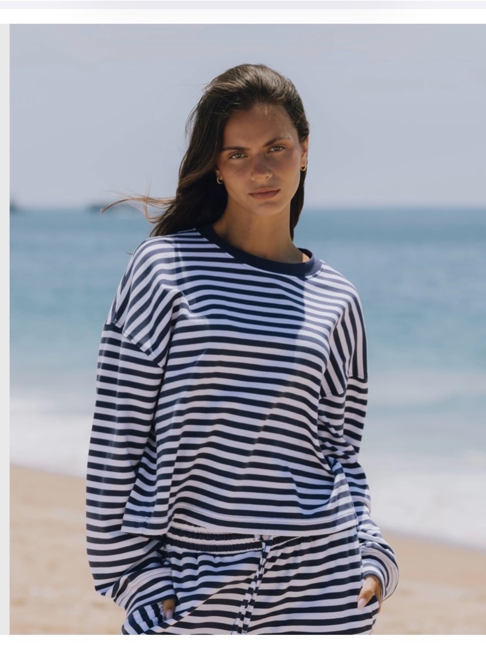 Daily Drills Navy & White Striped Long Sleeve Swim Top